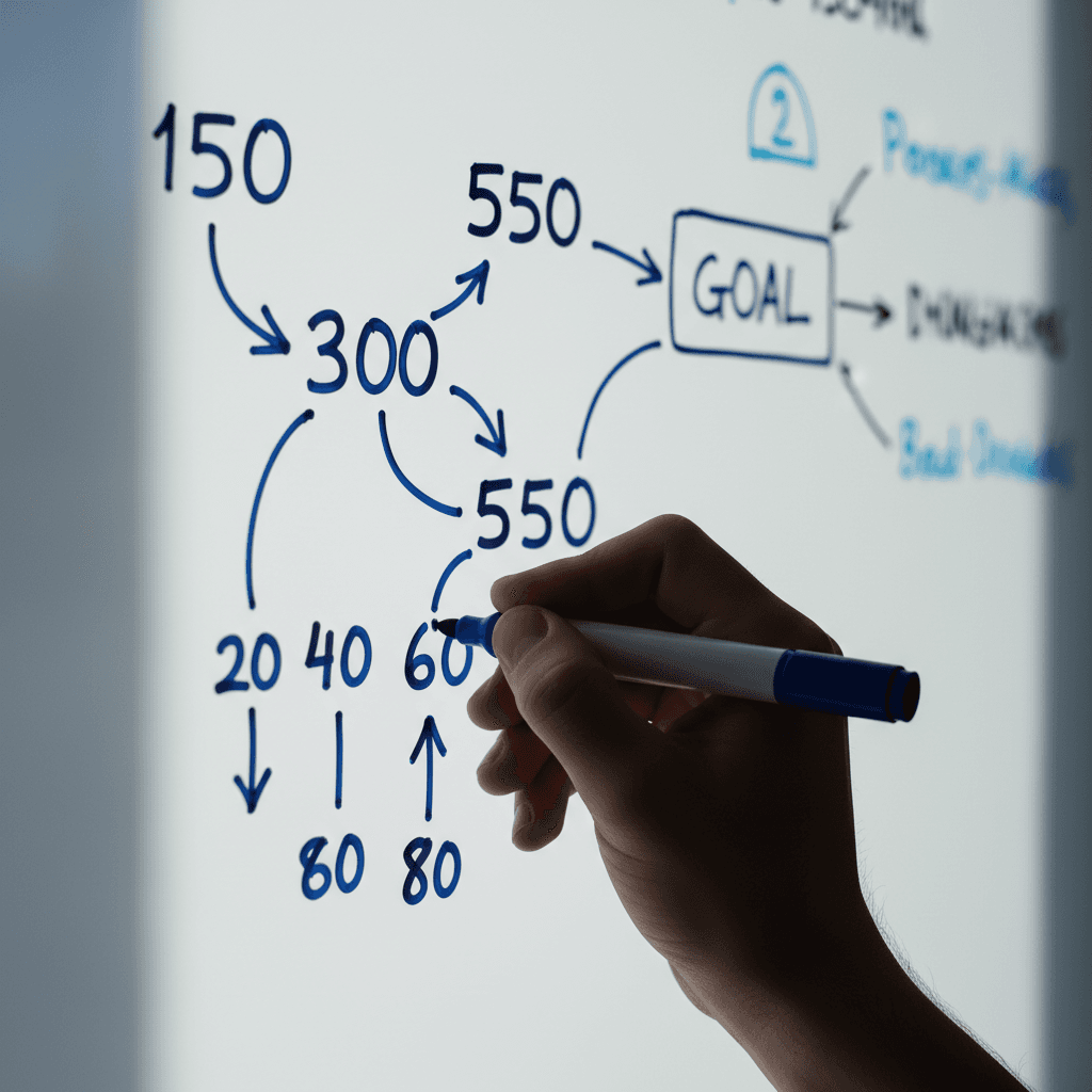 Hand writing data points on a whiteboard
